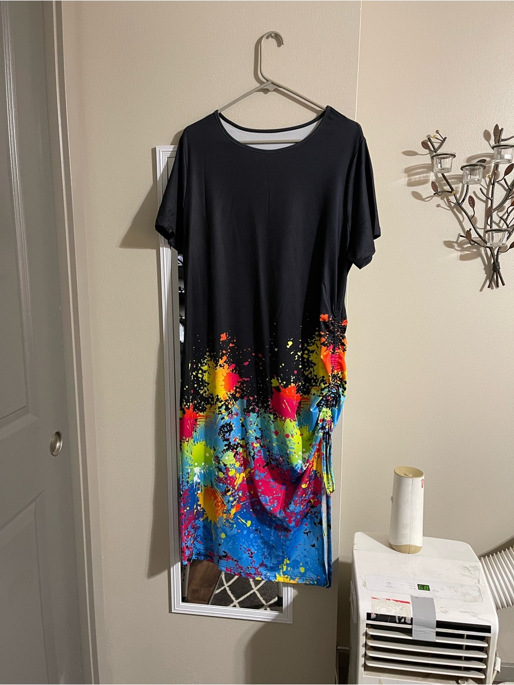 Black Multicolor Splash Midi Dress